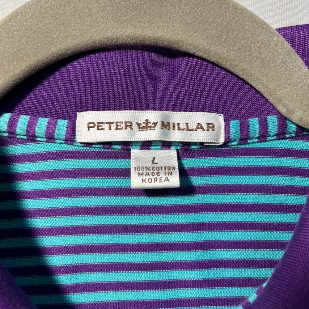 Peter Millar Polo Shirt Mens L Purple Teal Striped Cotton Preppy Classic - Picture 2 of 9
